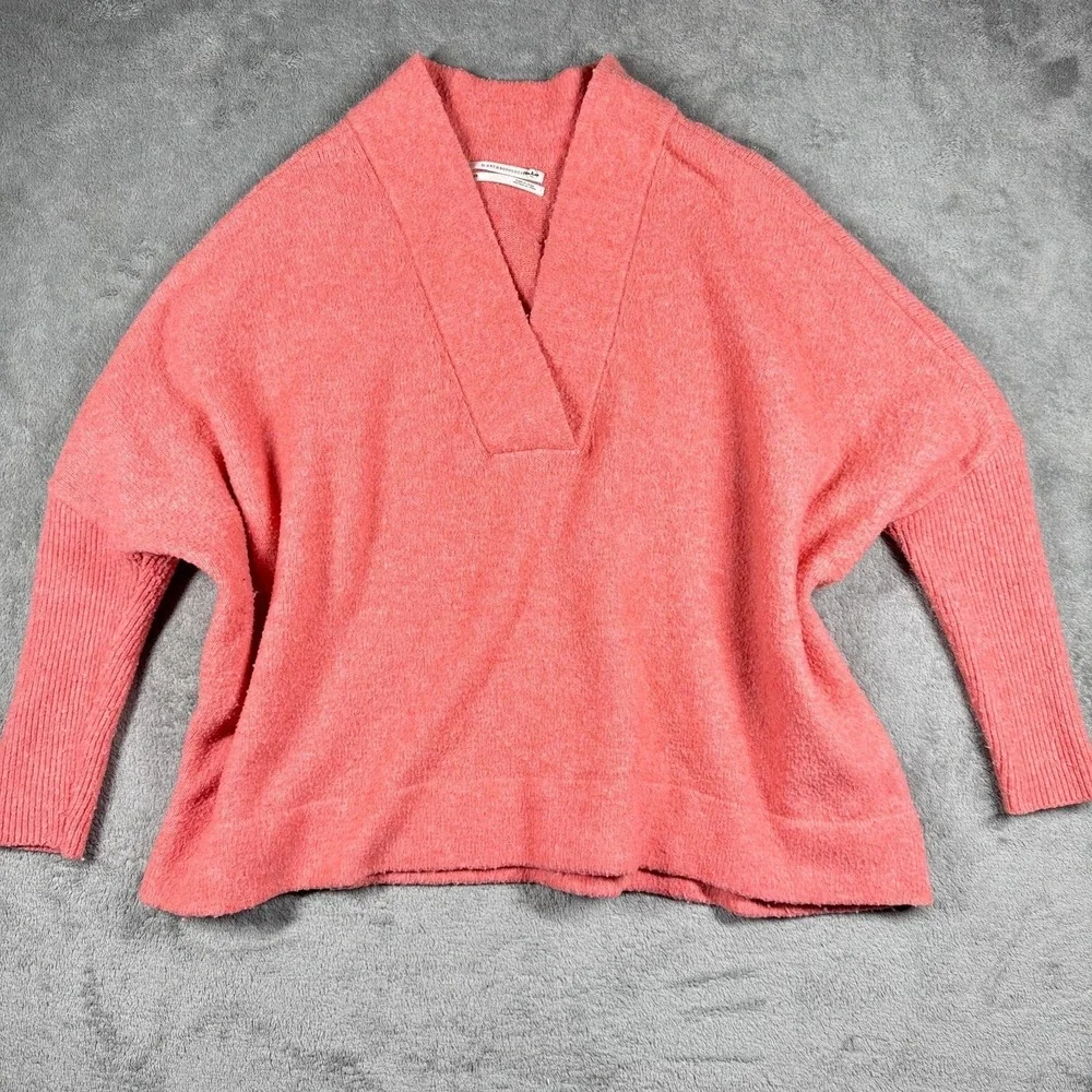 Anthropologie XS Coral‎ Pink Open Front Cardigan Shawl Collar Textured Knit